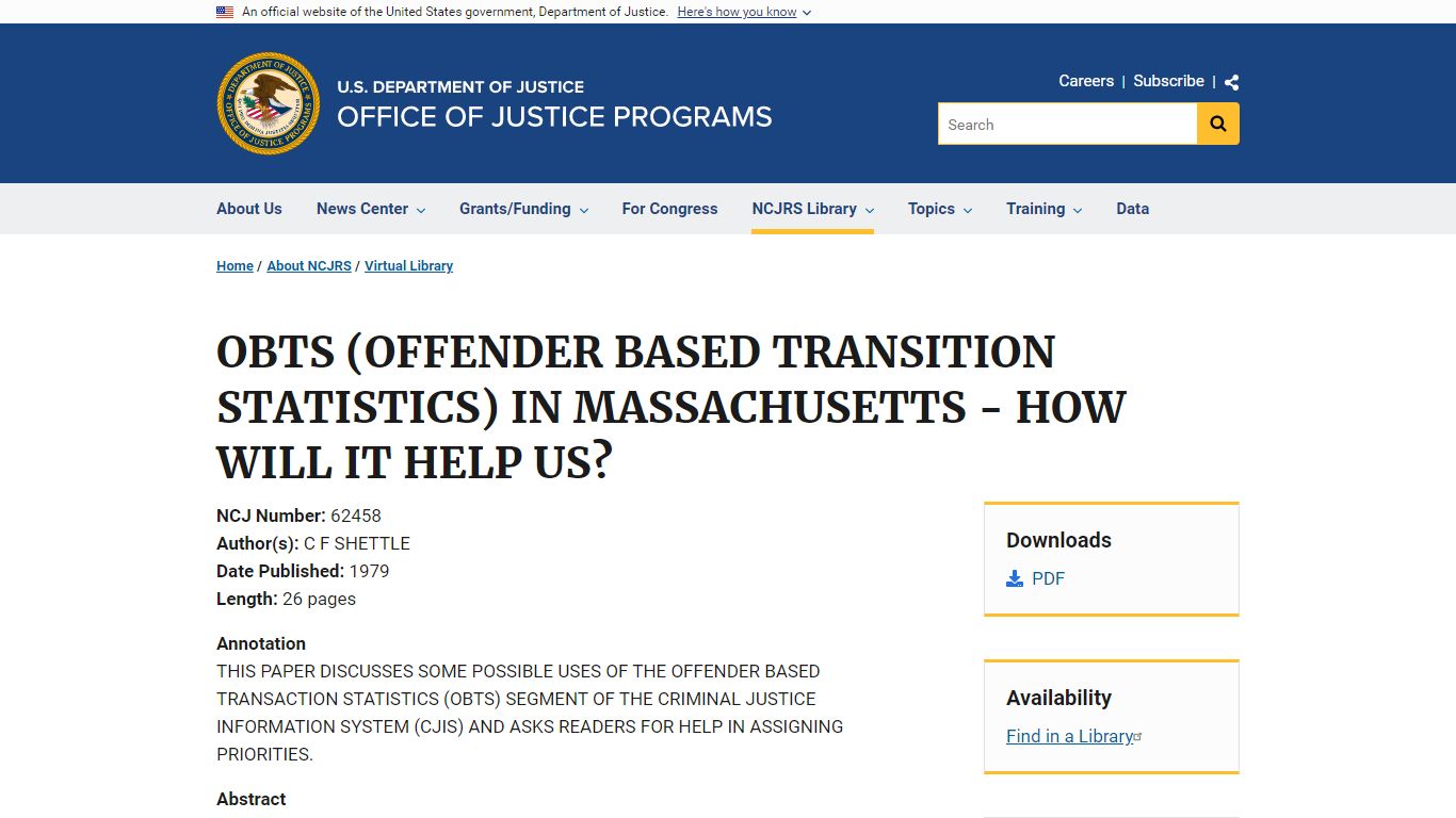 OBTS (OFFENDER BASED TRANSITION STATISTICS) IN MASSACHUSETTS - HOW WILL ...