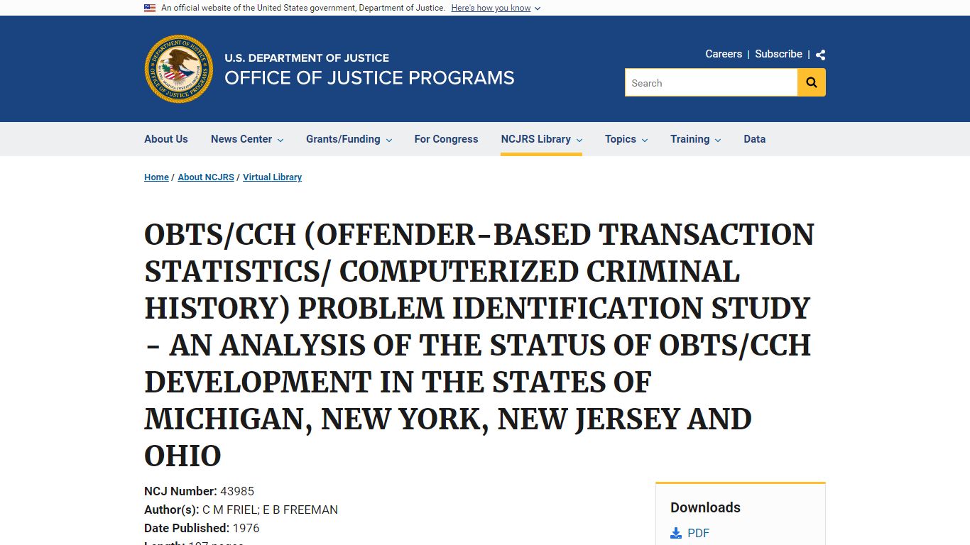 OBTS/CCH (OFFENDER-BASED TRANSACTION STATISTICS/ COMPUTERIZED CRIMINAL ...